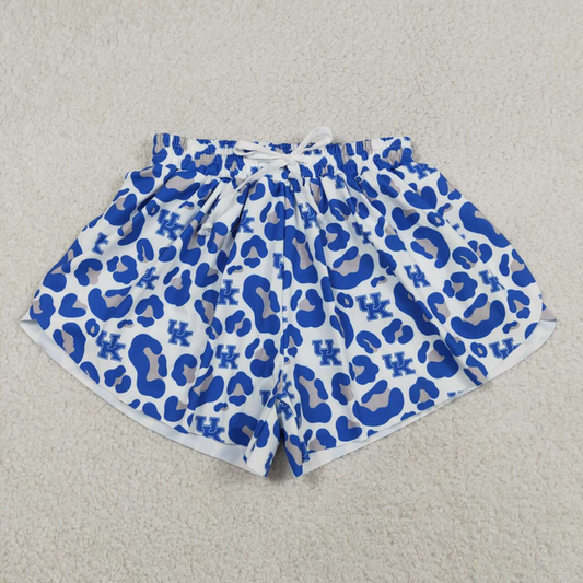 SS0802 Adult Women Blue Leopard UK Team Yoga Active Butterfly Shorts Bottoms