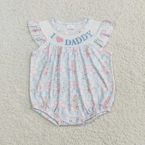 5.21 Sibling Baby Kids I Love Dad Flowers Leopard Ruffle Summer Rompers
