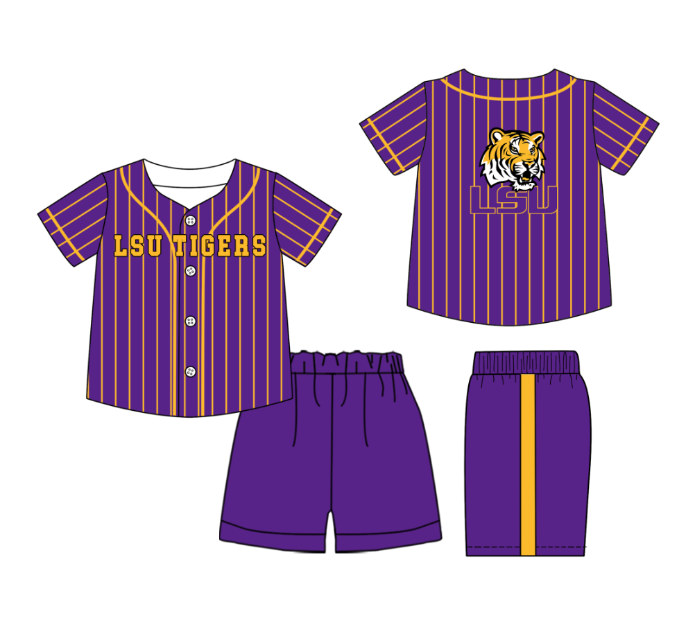 Custom Milk Silk Order MOQ:3 or 5 pcs Each Design Team State Kids Summer Purple Short Sleeve Shorts Sets-26.1.19