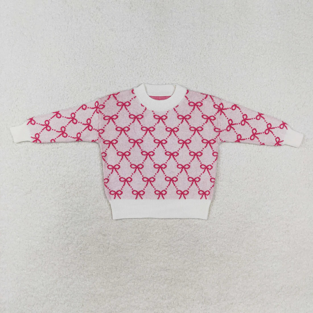 GT0687 Long sleeve sweater in pink cotton with bow design