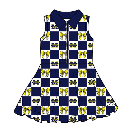Custom Milk Silk Order MOQ:3 or 5 pcs Each Design Team State Girl Summer Bow Sleeveless Dress-26.1.22