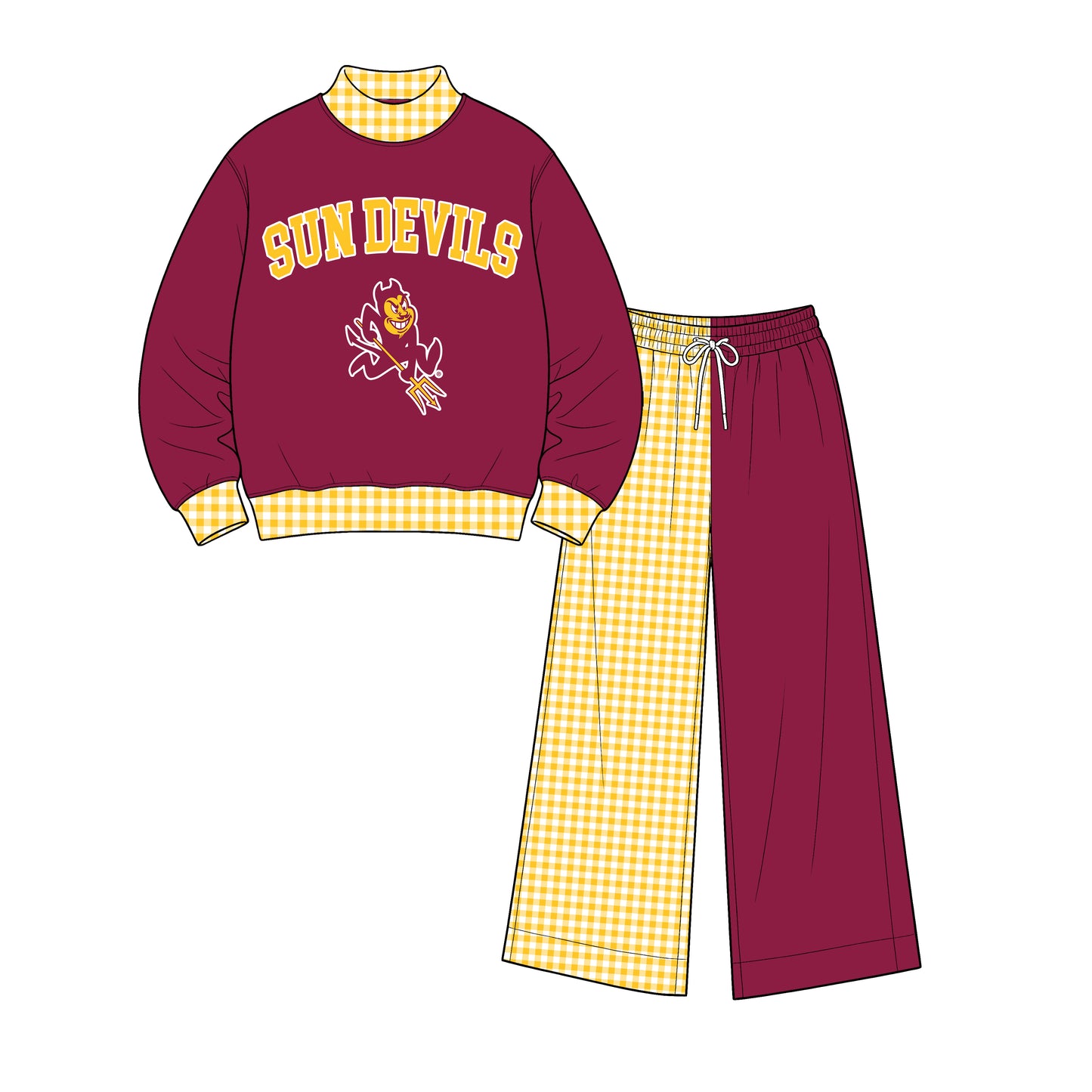 Custom Order Baby Boys Sun Devils Long Sleeve Mock Neck Top Pockets Elastic Waist Pants Team Clothes Sets