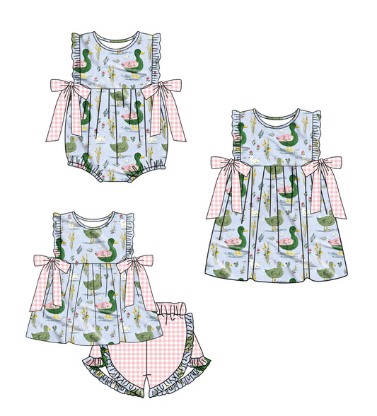 26.1.21 Custom (Moq 3 or 5) Sibling Baby Girl duck Short Sleeve Shorts Sets Girls Dress Romper