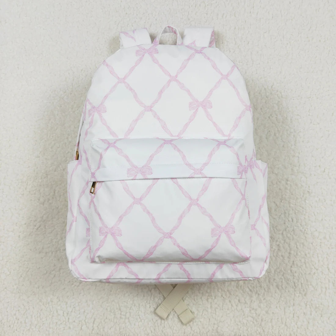 BA0225 Pink and white backpack with bow design