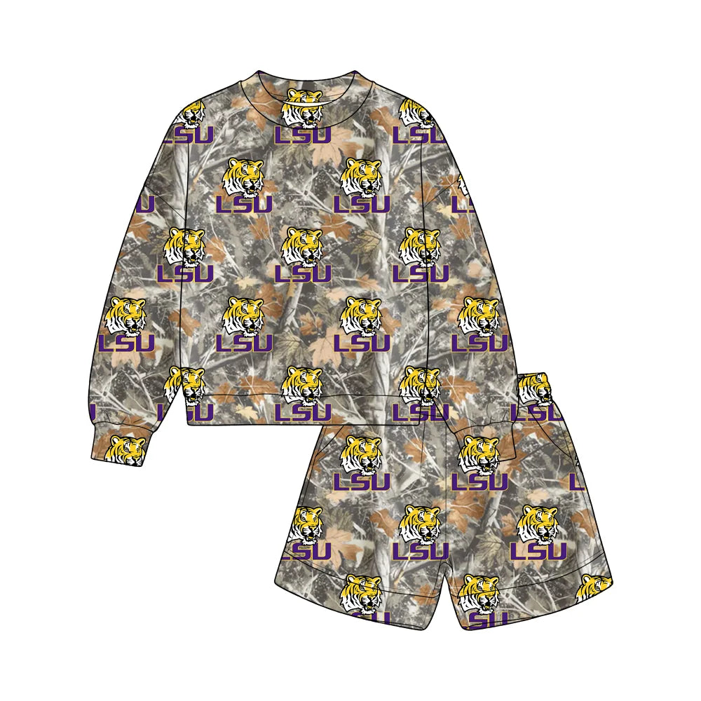 Custom Order Baby Boys Leaves Camo Louisiana Top Pockets Short Team Clothes Sets
