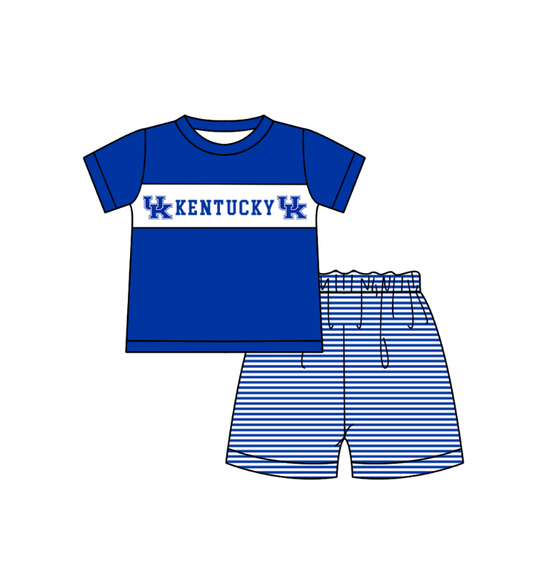 1.29 Custom Order Moq 3 Baby Boy Kentucky UK Royal Blue Tunic Top Stripe Shorts Team Clothes Sets
