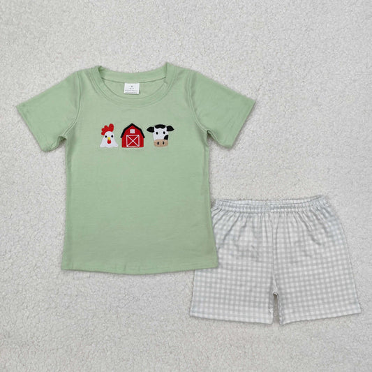 BSSO1067 Baby Boys Farm House Cow Shirts Shorts Clothes Set