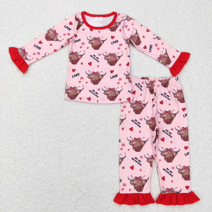 Sibling Girls Baby Kids Valentines Tee Shirts Top Pants Pajamas Clothes Sets