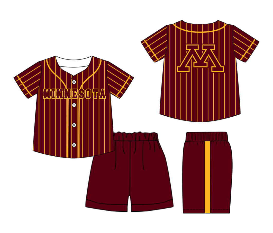 Custom Milk Silk Order MOQ:3 or 5 pcs Each Design Team State Kids Summer Brick Red Short Sleeve Shorts Sets-26.1.21