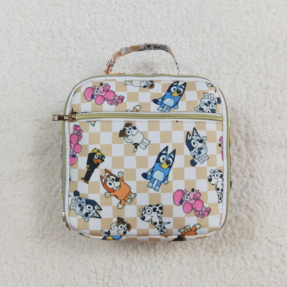 BA0250 Cartoon dog plaid lunch box bag