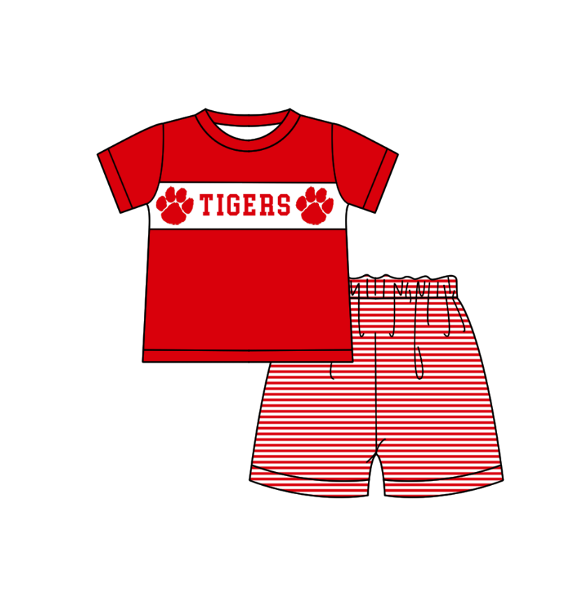 1.31 Custom Order Moq 3 Baby Boy Tigers Team Tunic Top Stripe Shorts Clothes Sets