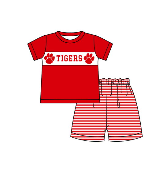1.31 Custom Order Moq 3 Baby Boy Tigers Team Tunic Top Stripe Shorts Clothes Sets