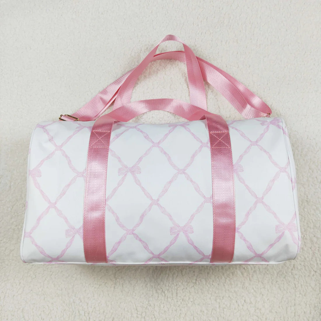 BA0226 Pink and white gym bag with bow pattern