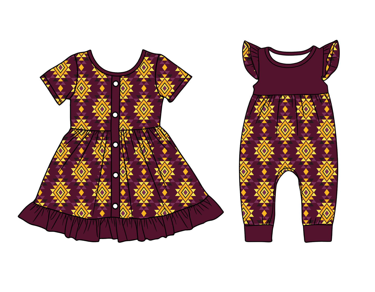 26.1.2 Custom MOQ:3 or 5 pcs each design milk silk Sibling baby girl clothes geometric short sleeve dress and romper