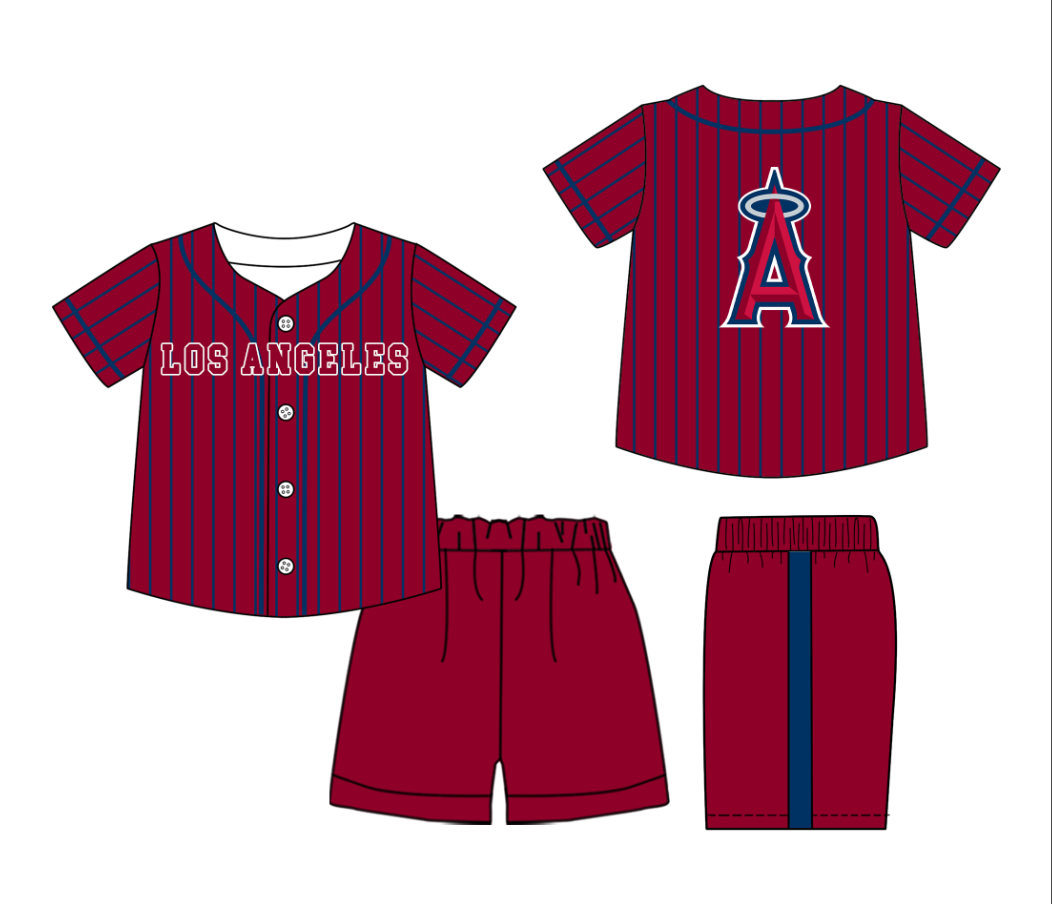 Custom Milk Silk Order MOQ:3 or 5 pcs Each Design Team State Kids Summer Dark Red Short Sleeve Shorts Sets-26.1.20