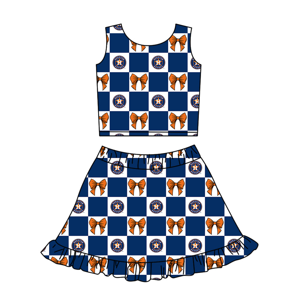 Custom Milk Silk Order MOQ:3 or 5 pcs Each Design Team State Girl Summer Bow Blue Sleeveless Skirts Sets 3 and dress and shorts-26.1.21