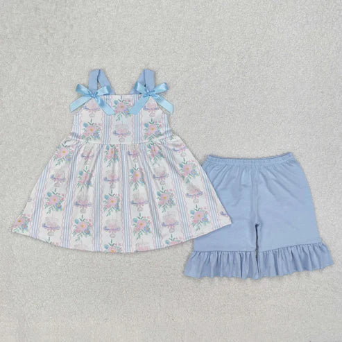 6.23 Sibling Baby Girls Straps Floral Tunic Ruffle Shorts Summer Clothes Sets