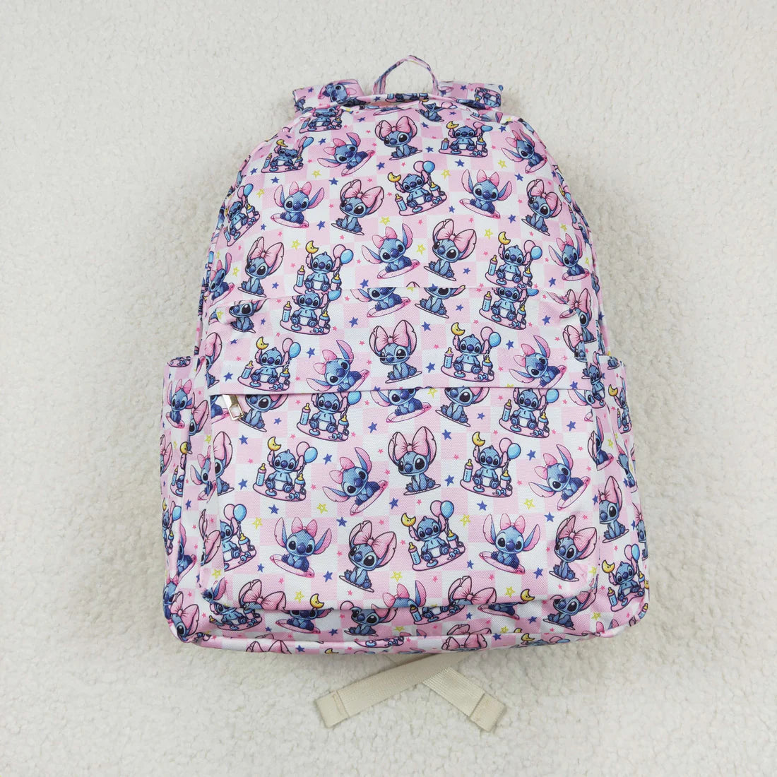 BA0182 Cartoon Star pink and white checkered backpack