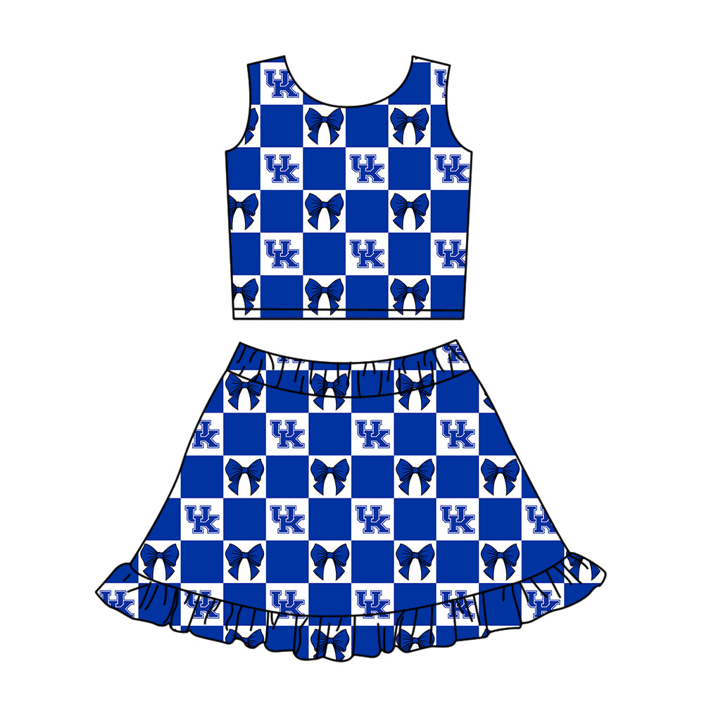 Custom Milk Silk Order MOQ:3 or 5 pcs Each Design Team State Girl Summer Bow Blue Sleeveless Skirts Sets 3 and dress and shorts-26.1.19