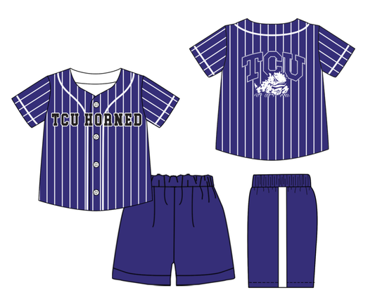 Custom Milk Silk Order MOQ:3 or 5 pcs Each Design Team State Kids Summer Blue And PurpleShort Sleeve Shorts Sets-26.1.20