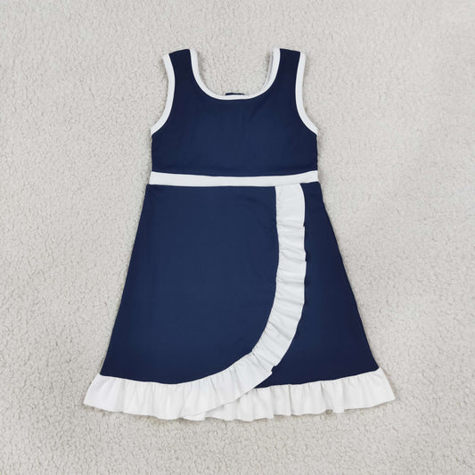 GSD4145 Kids Baby Girls Sleeveless Purple Yoga Active Short Scallop Knee Length Dress