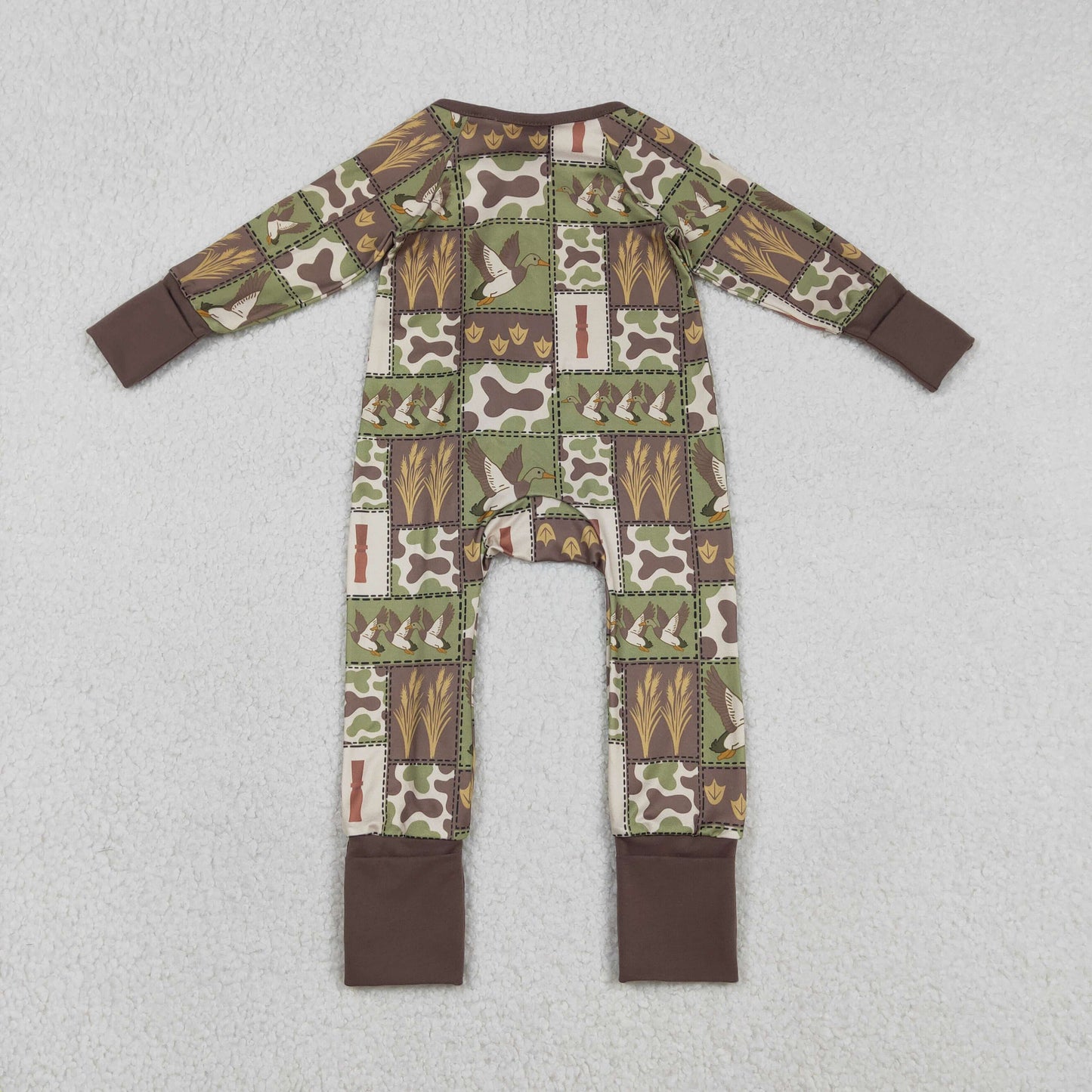 RTS NO MOQ（In Stock) LR2949 Duck Camouflage Check Zipper Long-Sleeve Jumpsuit