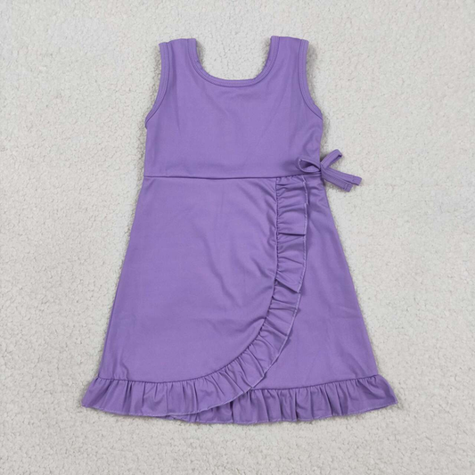 GSD3036 Kids Baby Girls Purple Sleeveless Yoga Active Ruffle Shorts Knee Length Dresses