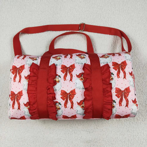 6.26 BA0306 Red Ruffle Bows Santa Print Zipper Gym Bags