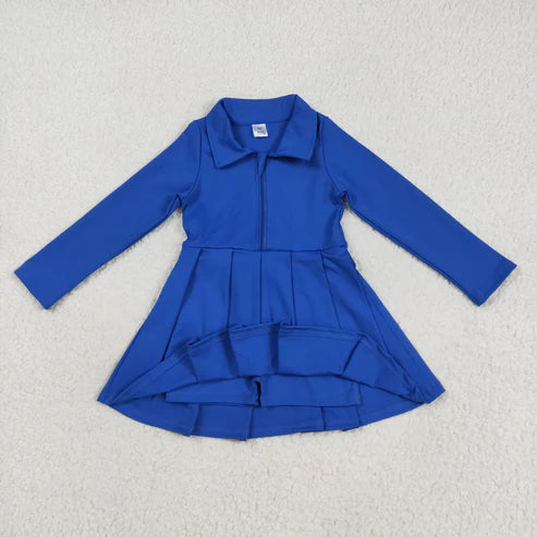 7.24 GLD1144 Baby Girls Hot Blue Long Sleeves Zipper Knee Length Dress
