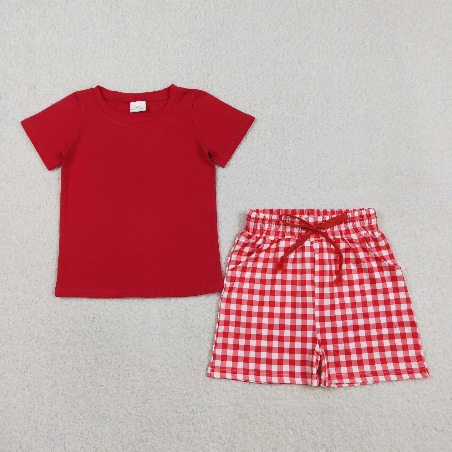 BSSO1884 Kids Baby Boys Red Shirts Top Checked Pockets Shorts Clothes Sets