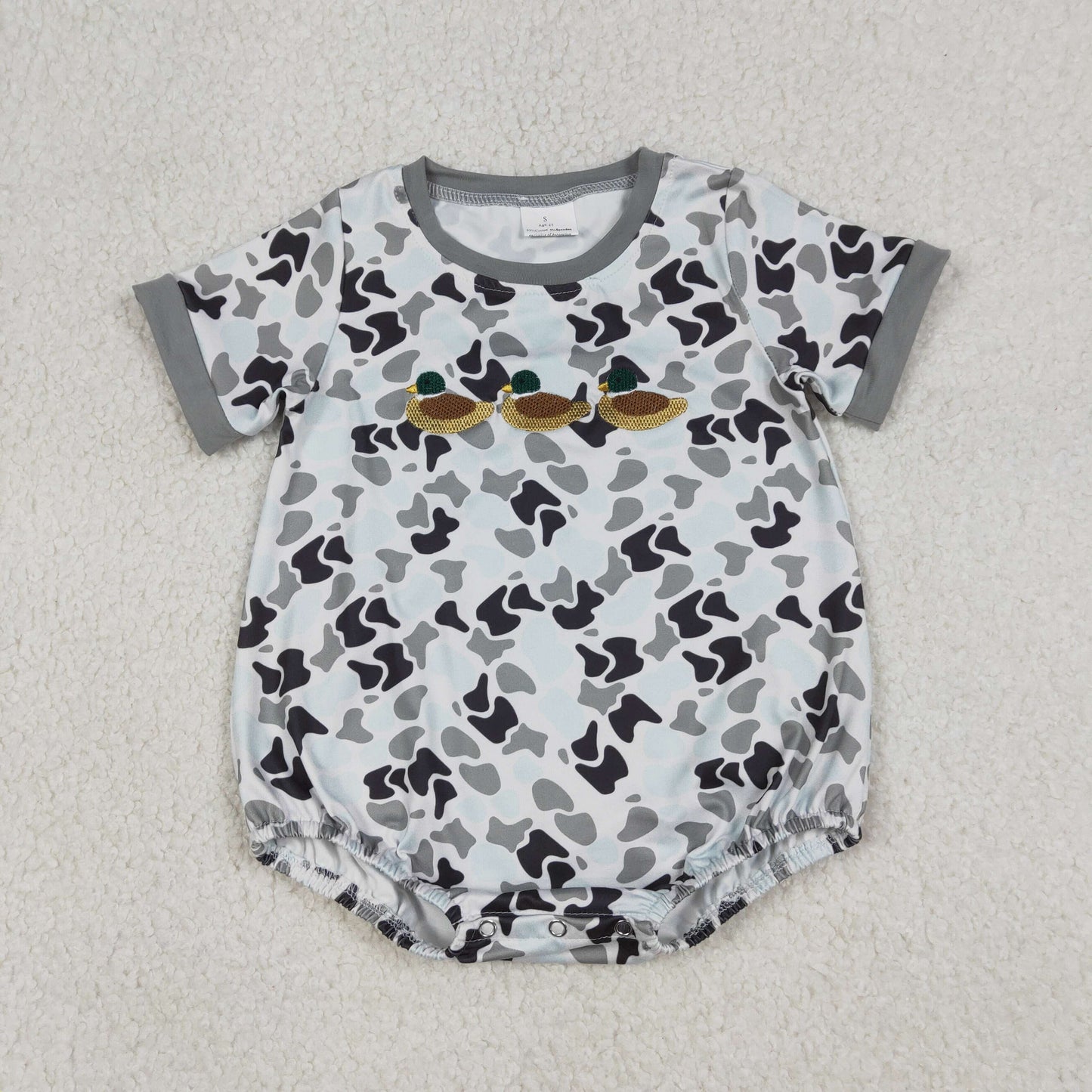 RTS NO MOQ（In Stock) SR3571 Embroidered duck grey-green camouflage short-sleeved bodysuit