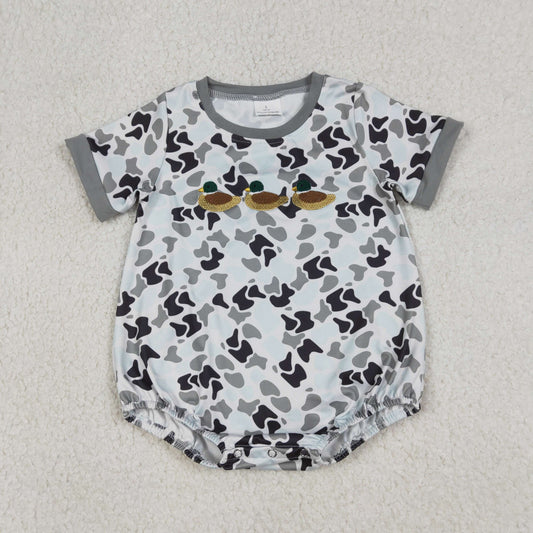 RTS NO MOQ（In Stock) SR3571 Embroidered duck grey-green camouflage short-sleeved bodysuit
