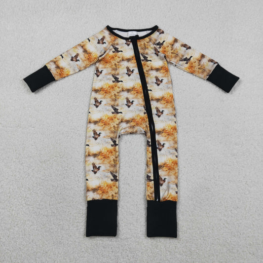 LR2986 Newborn Baby Boy Ducks Hunting Two Way Zipper Convertible Rompers