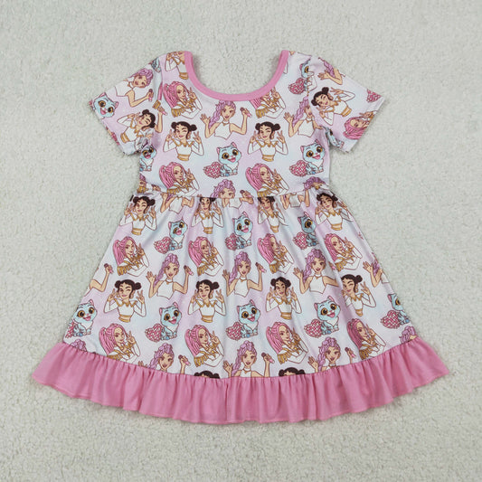 12/18m-14/16t RTS NO MOQ（In Stock ) GSD3394 Kpop Heart-Shaped Disco Pink Lace Short-Sleeve Dress