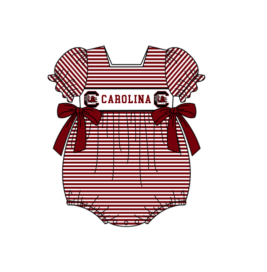 1.30 Custom Order Moq 3 Baby Infant Girl Carolina Team Bows Ruffle Rompers