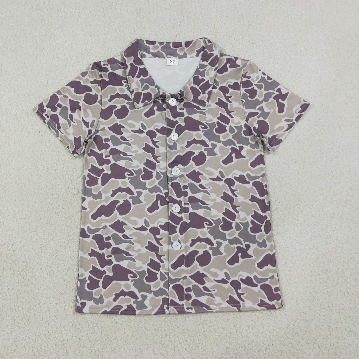 BT1607 Adult Men Short Sleeve Southern Grey Camo Button Shirts Top