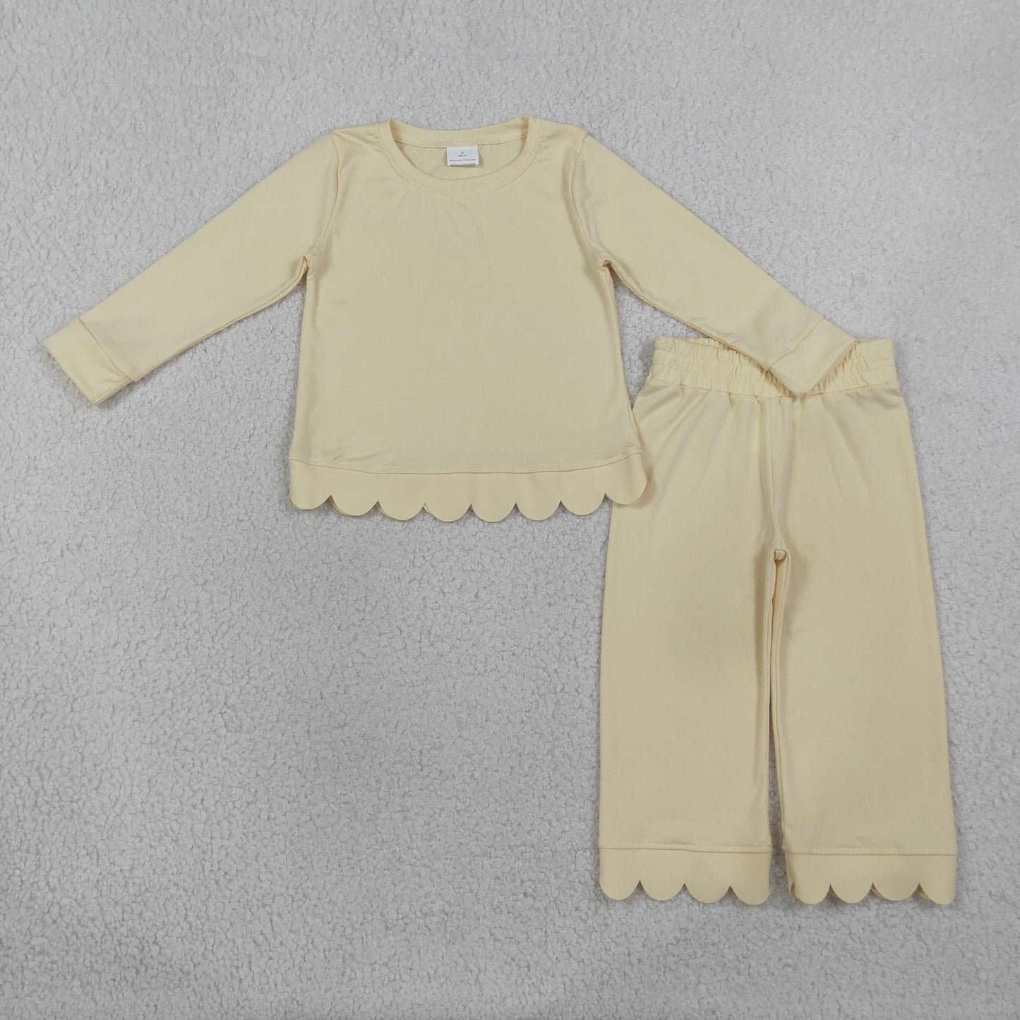 GLP3293 Kids Clothing Baby Girls Yellow Long Sleeve Top Pants Scallop Pajamas Clothes Sets