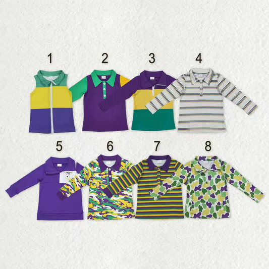 Sibling baby boys clothes mardi gras long sleeve tops