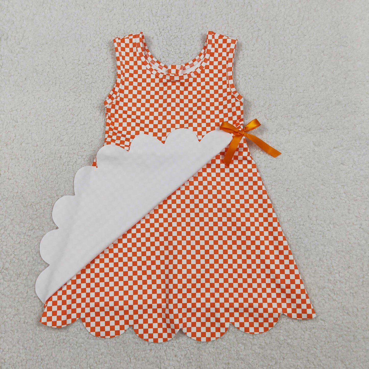 GSD3428 Kids Baby Girls Orange Checked Yoga Active Scallop Shorts Knee Length Dresses