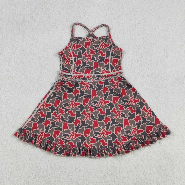 GSD3592 Kids Baby Girls Strap Camo A Team Yoga Active Shorts Ruffle Knee Length Dresses