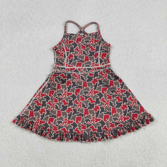 GSD3592 Kids Baby Girls Strap Camo A Team Yoga Active Shorts Ruffle Knee Length Dresses