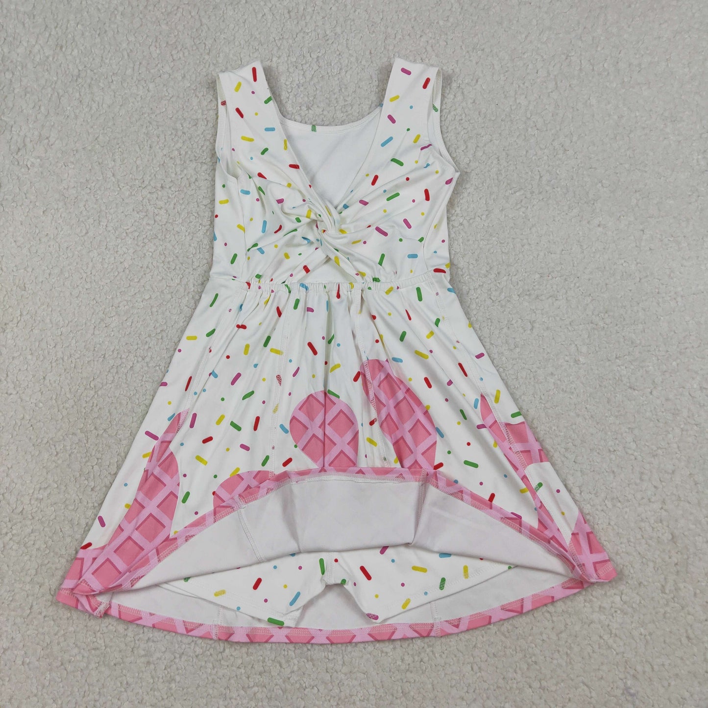 GSD3594 Kids Baby Girl Pink Drip Sprinkles Team Yoga Active Shorts Knee Length Dresses
