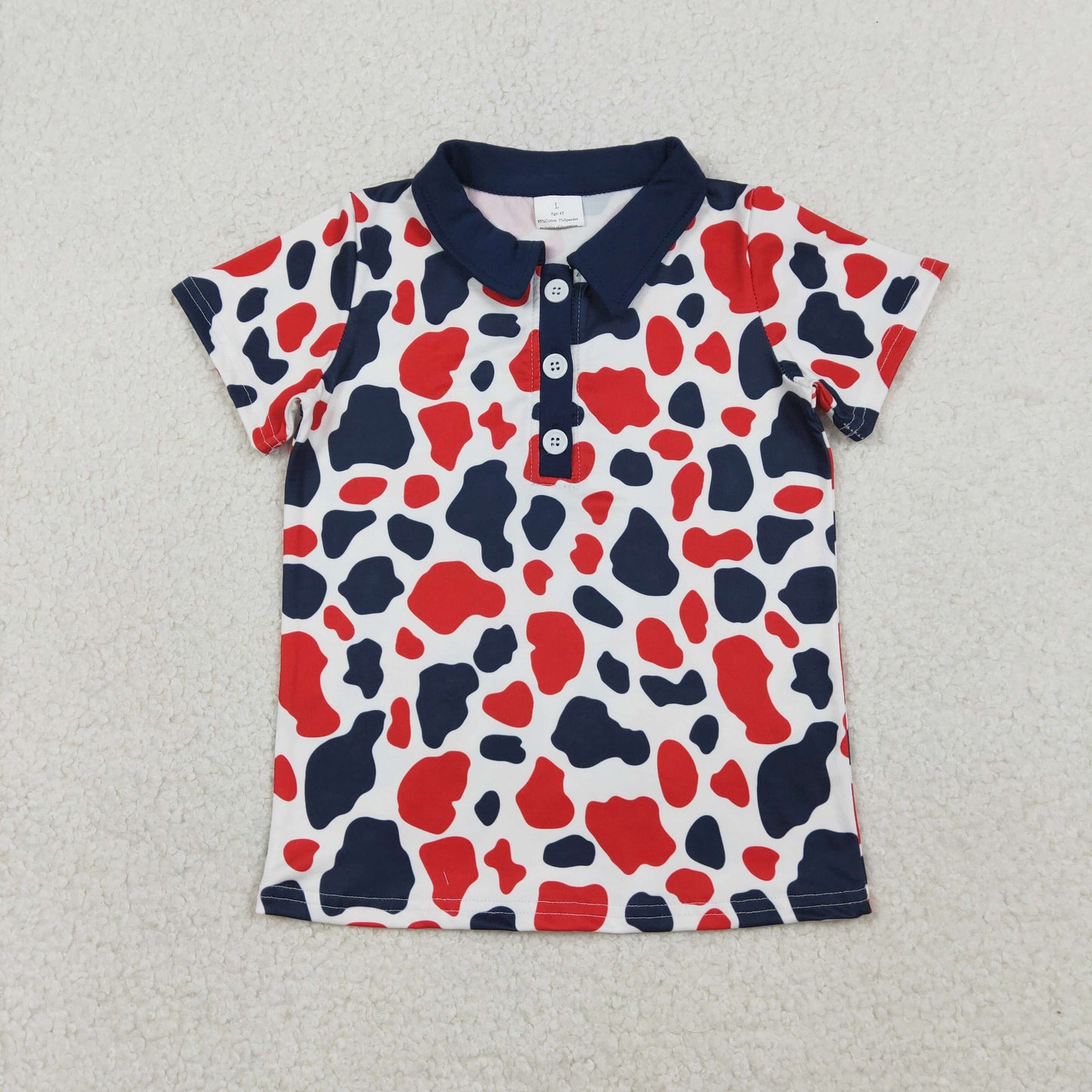 RTS NO MOQ（In Stock) BT1657 Red and Blue Camouflage Button-Down Short-Sleeve Top