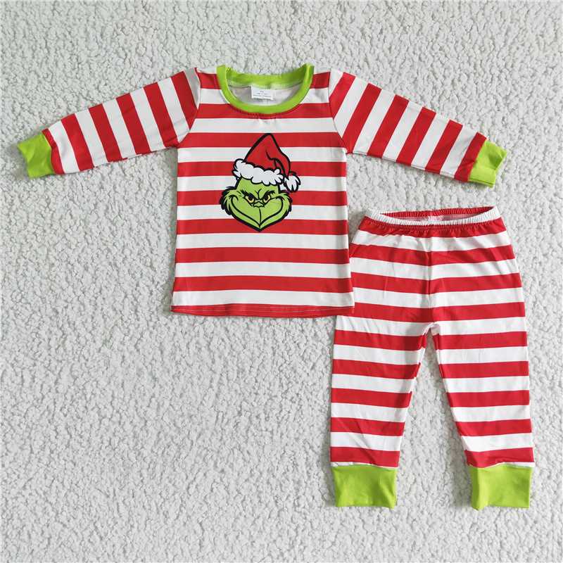 Sibling Baby Kids Christmas stripe cartoon winter pajamas sets