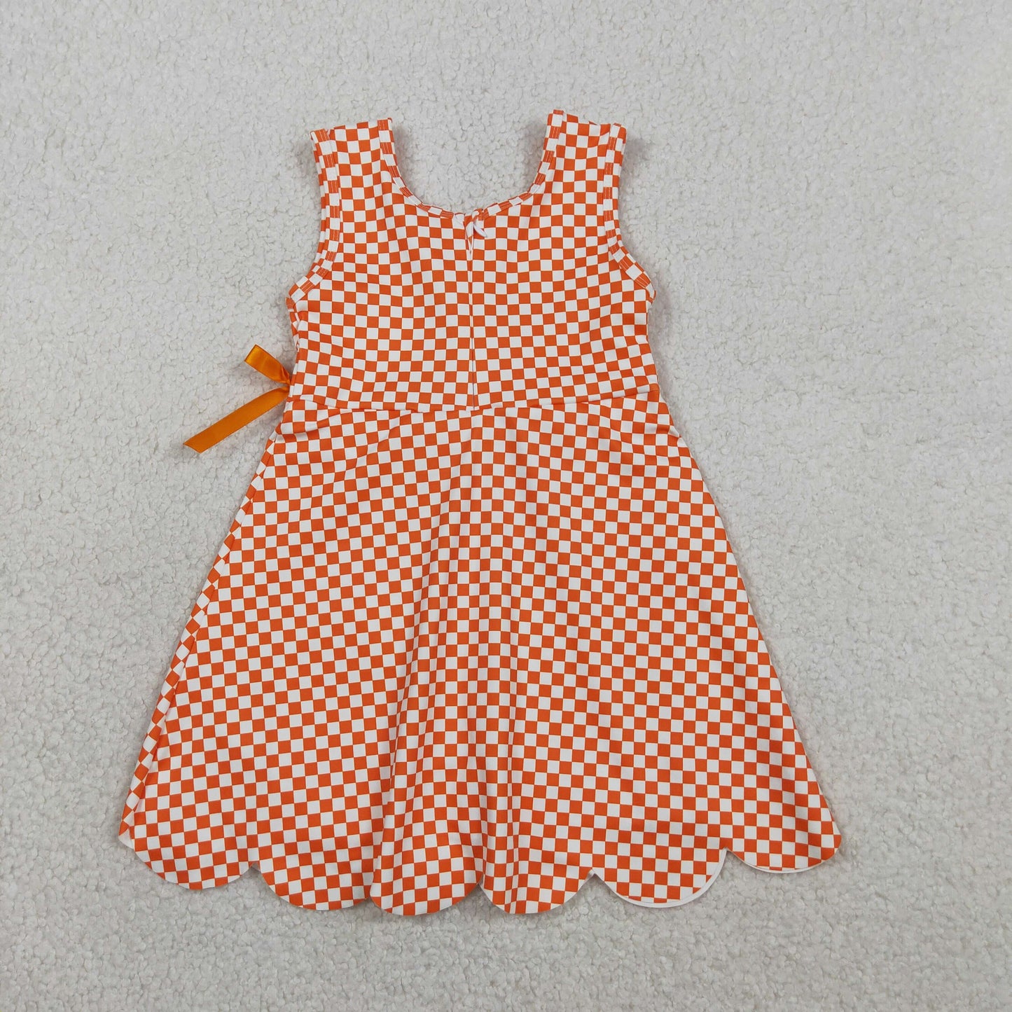 GSD3428 Kids Baby Girls Orange Checked Yoga Active Scallop Shorts Knee Length Dresses