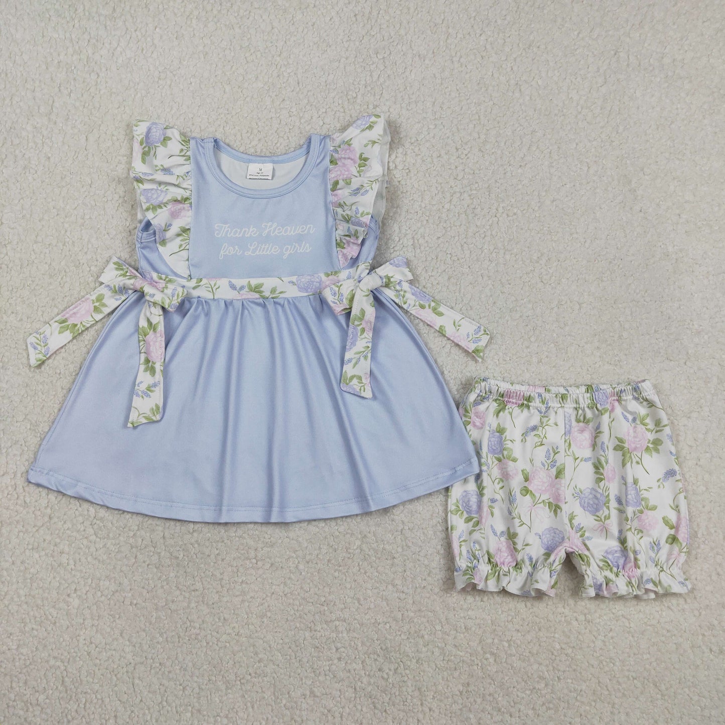 GSSO2846 Baby Thank Heaven Little Girl Flowers Bows Tunic Ruffle Shorts Clothes Sets