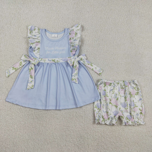 GSSO2846 Baby Thank Heaven Little Girl Flowers Bows Tunic Ruffle Shorts Clothes Sets
