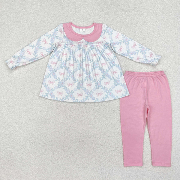 GLP1876 Baby Girls Flowers Bows Tunic Pink Legging Clothes Set