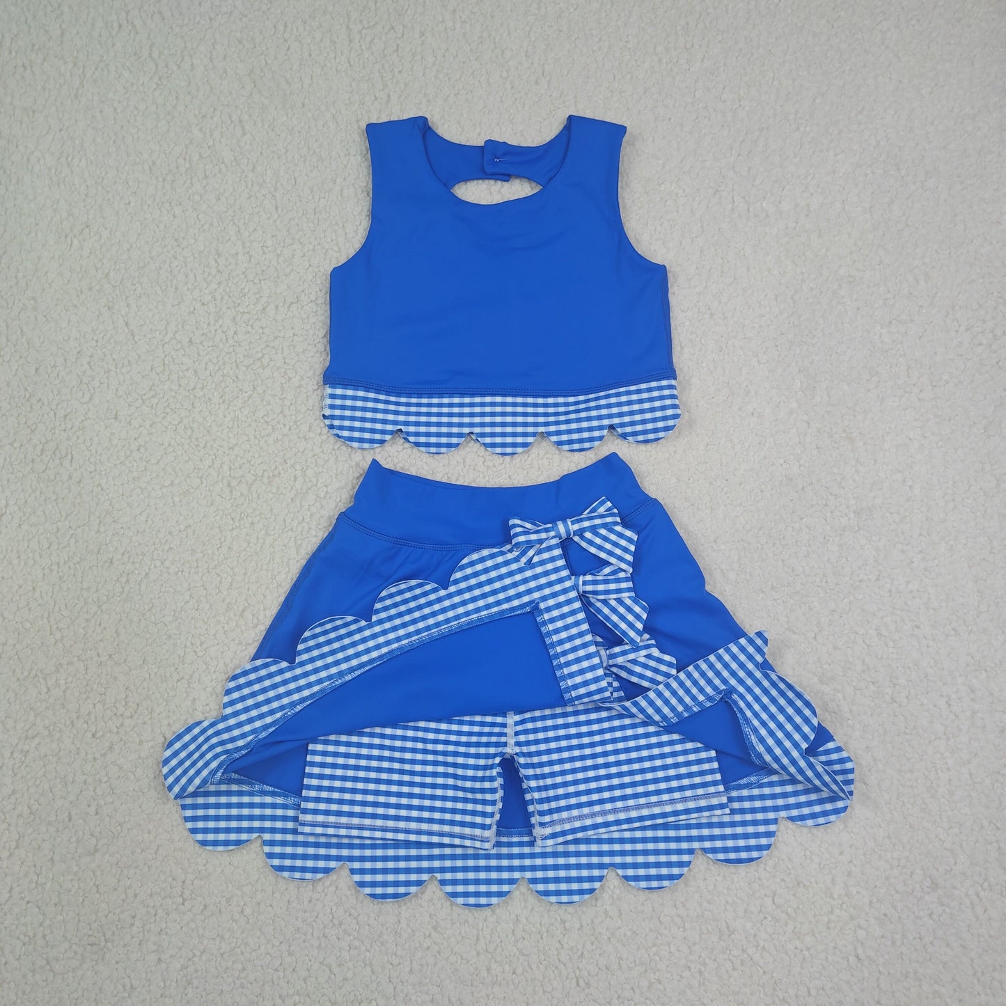 GSD4177 Kids Clothing Baby Girls Sleeveless Vest Top Skirt Shorts Yoga Active Bows Scallop Clothes Sets