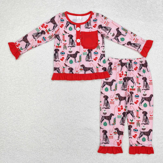 GLP1550 Baby Girls Christmas Cartoon Mouses Top Plaid Pants Pajamas Clothes Set